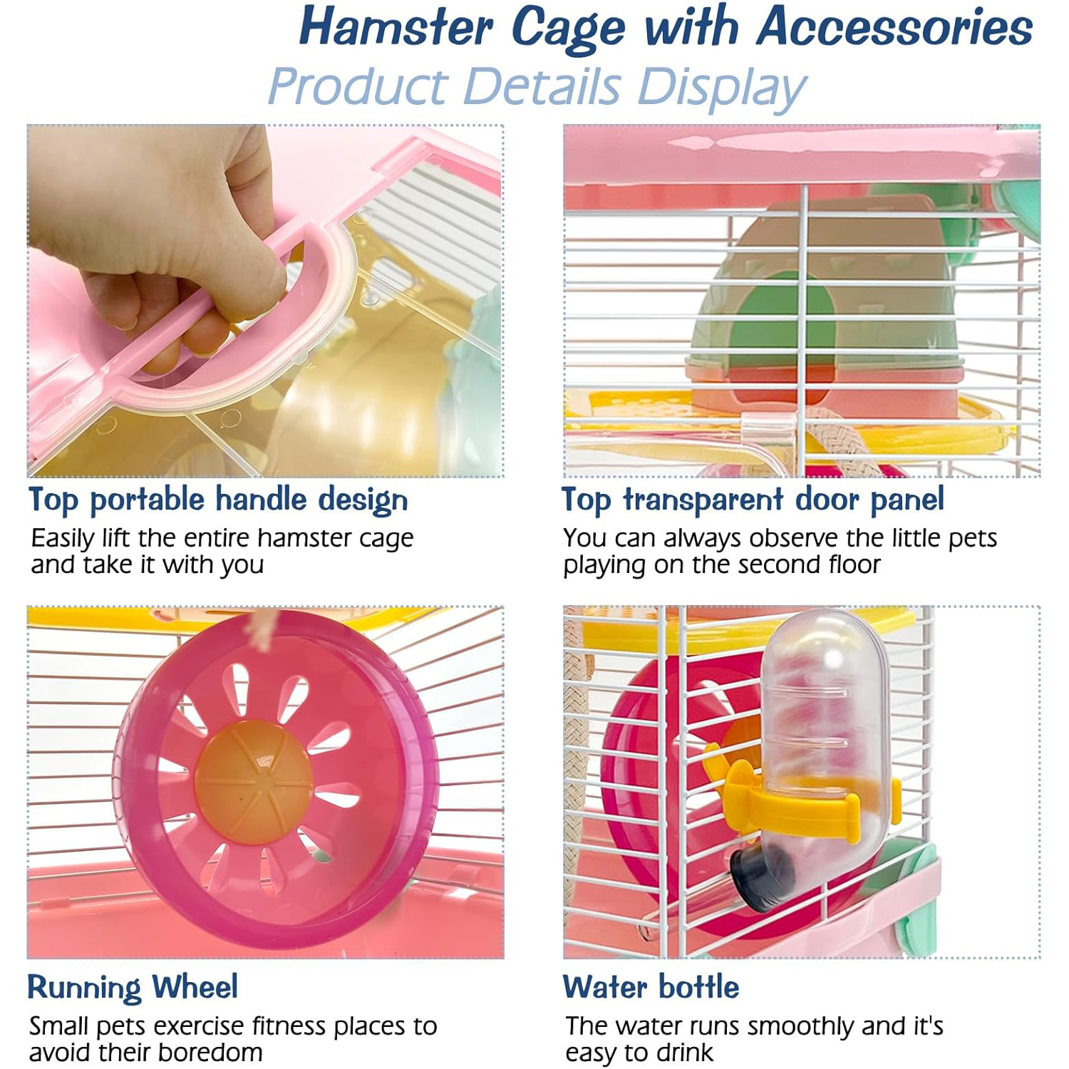 Gabbia per criceti portatile 2 strati habitat per criceti nani Gabbia da viaggio piccola con ruota per esercizi Custodia per criceti Gabbia per topo per cavalli
