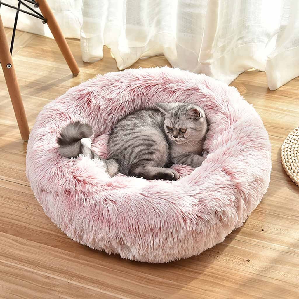 Warm Fleece Dog Bed Round Pet Dog Round Cat Winter Sleeping Bag Long Plush Soft Pet Bed Calming Super Soft Dog Bed Basket
