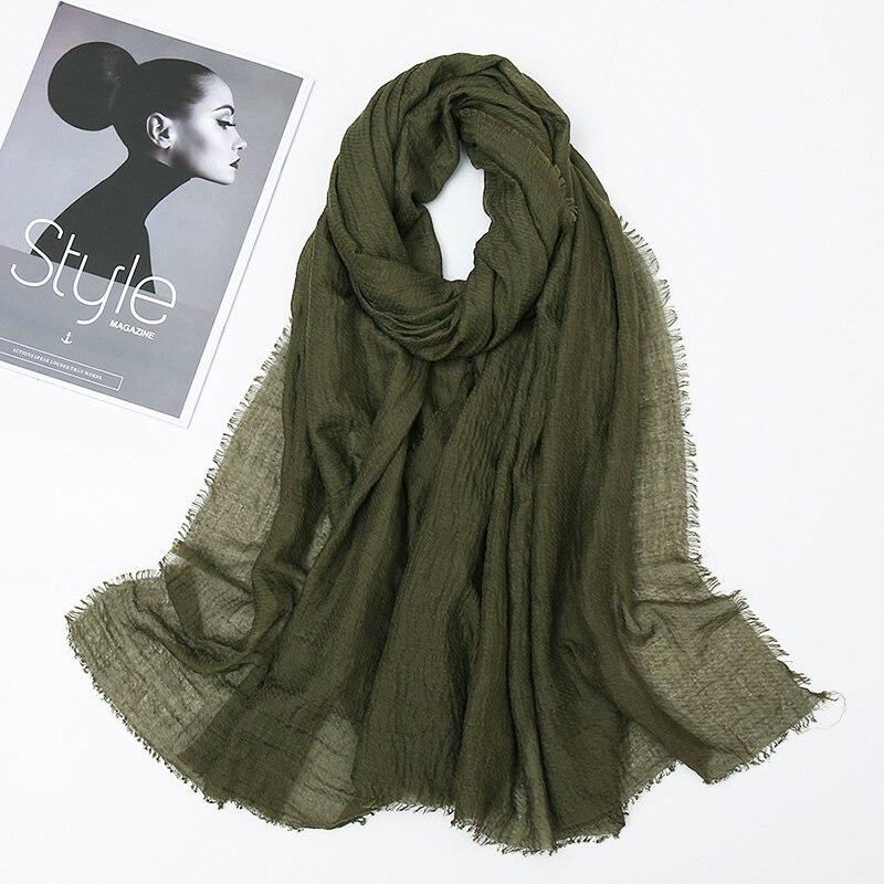 Plain Crinkle Cotton Scarf Women Muslim Hijab Large Size Tassel Scarves Stoles Pleated Islamic Bandana 10pcs/Lot: 6