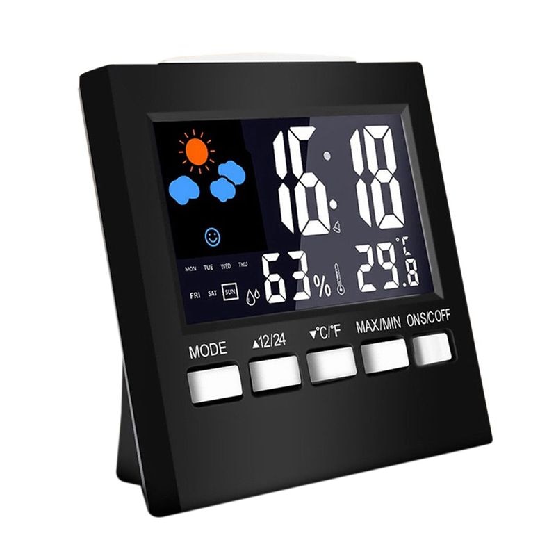 Lcd digitalt hygrometer termometer temperatur luftfugtighed måler værelse indendørs ur: Default Title