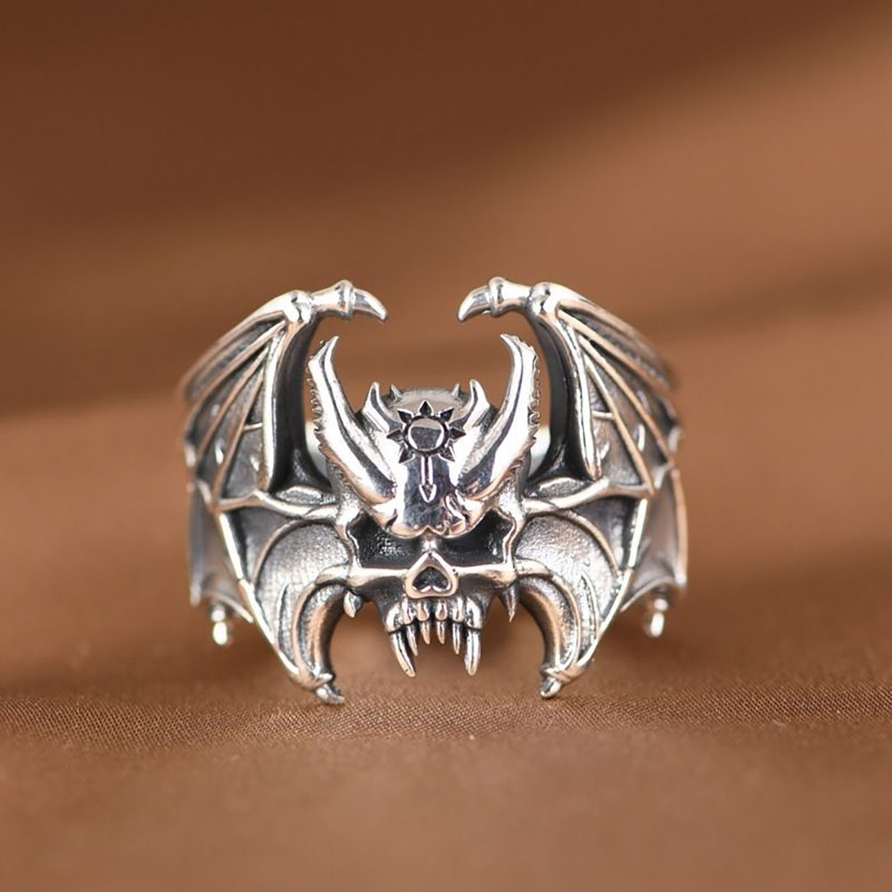 Anillo ajustable de murciélago y calavera para Halloween, mujeres, hombres, Punk, motociclista, cóctel, joyería de gótica: Default Title