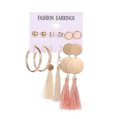 Tassel Earrings Bohemian 6 Pair Stud EarringsFor Women girl Accessories jewelry