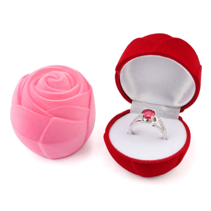 1 Piece Pink/Red Rose Flower jewelry Box Velvet wedding Ring box Necklace Display Box Container Case for Jewelry Packaging