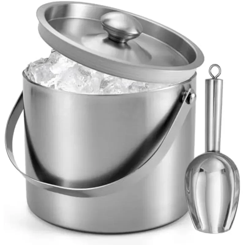3/4L Stainless Steel Insulated Ice Bucket Double Walled Beverage Tub Comfortable Carry Handle Ice Container Bar Beer Cooler