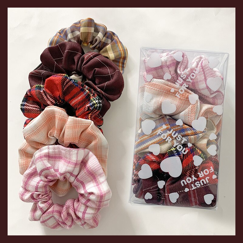 5PCS/Set Plaid Scrunchies Elastic Rubber Hair Tie Bands Women Headband Girl Hairband Female Hair Accessories Ponytail Holders: 4