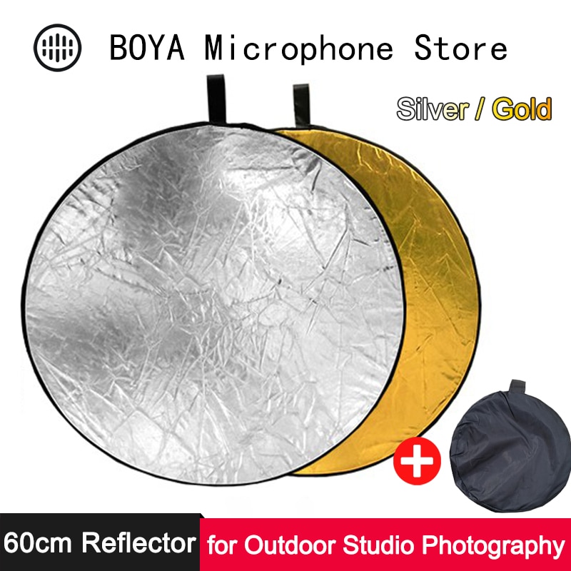 60cm Collapsible Reflector Portable Round Eye Light Gold Silver Diffuser for Outdoor Studio Photo Vlog Soft Photography Lighting