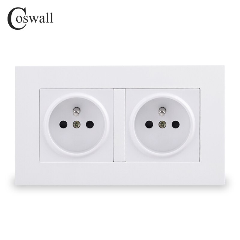 Coswall Eenvoudige Stijl Pc Panel Dubbele Franse Standaard Stopcontact Geaard Met Kinderen Beschermende Deur Wit Zwart Grijs Goud: White
