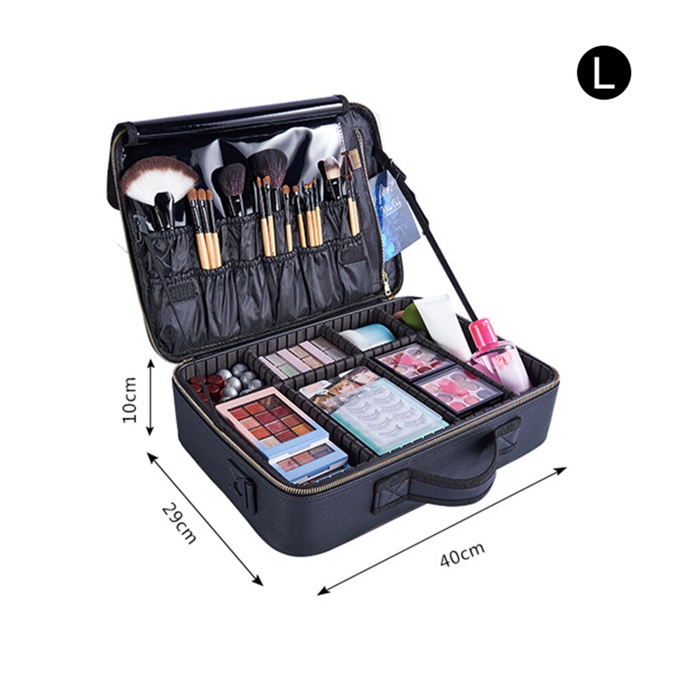Ladies Double-layer Waterproof Cosmetic Case Bag Women Large Capacity Makeup Brush Organizer Case: S