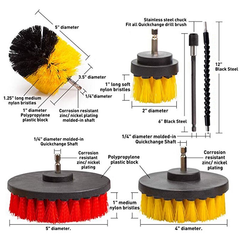 -21 Piece Drill Brush Attachments Set Scrub Pads Sponge Power Scrubber Brush with Rotate Extend Long Attachment All Purpose C