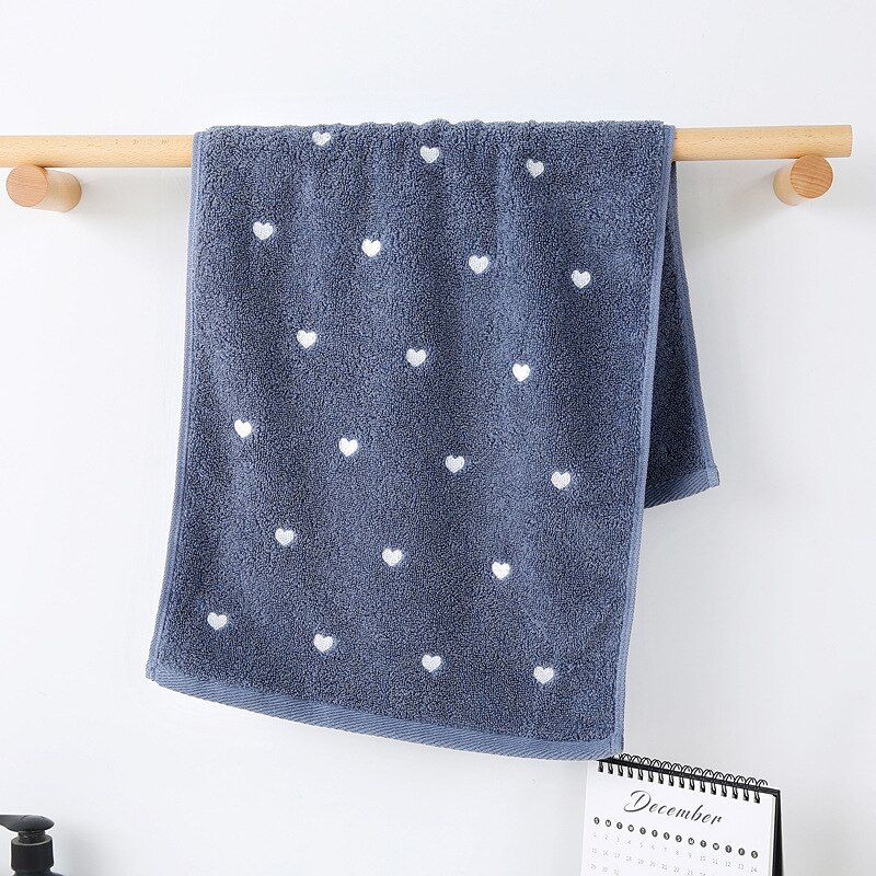 Serviette de toilette en coton brodée pour le visage, serviette de bain confortable en coton, pour adulte et enfant, gant de toilette pour les mains, serviettes de salle de bain 34 x 74cm 1pc: Coeur bleu