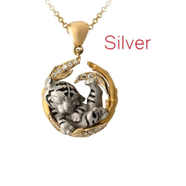 Npkds Unieke Droom Tiger Hanger Gouden Tijger Ketting Tijger Hanger: Silver