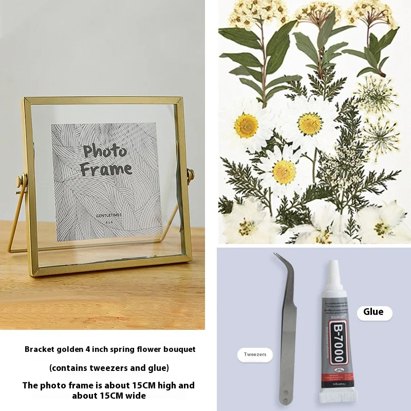 DIY Double-Sided Transparent Glass Picture Frame for Dried Flowers Handmade Home Decor Display Stand Decorative Photo Frame: Navy Blue