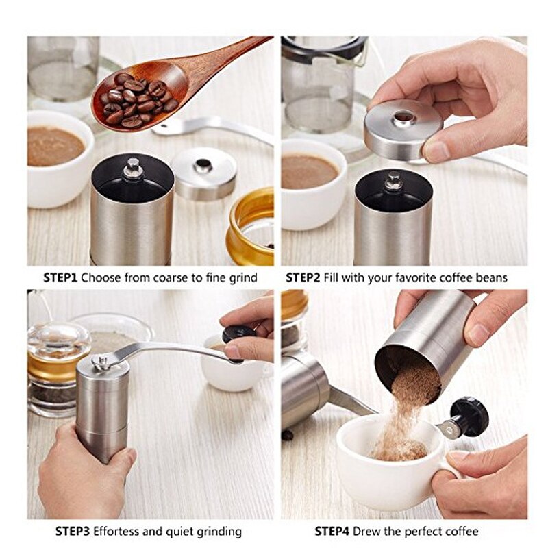 Manual Coffee Grinders Mini Stainless Steel Hand Manual Handmade Coffee Bean Burr Grinders Mill Kitchen Tool Crocus Grinders