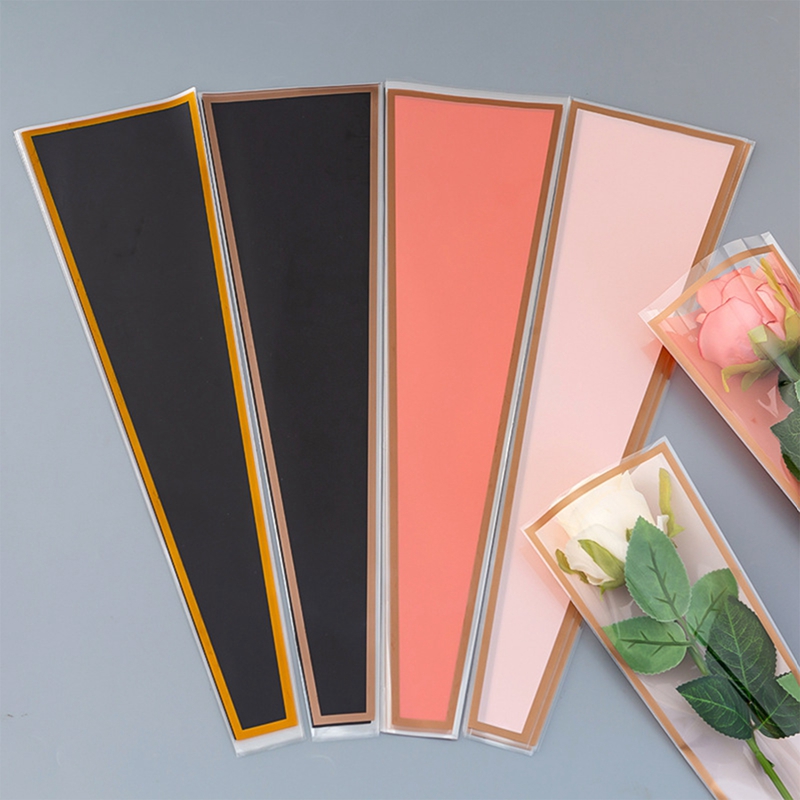 50 Uds. Bolsa para envolver flores con mangas de una sola rosa, bolsas de embalaje para ramo, envoltorios florales de celofán transparente para el Día de San Valentín