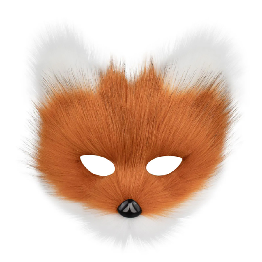 Faux Fur Fox Mask Furry Half Face Animal Cat Mask Halloween Cosplay Party Costume: Champagne