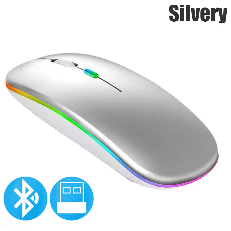 Bezprzewodowa mysz kompatybilna z Bluetooth z lampką USB do ładowania RGB do laptopa PC Macbook Gaming Mouse 2.4GHz 1600DPI: Mieszane kolor