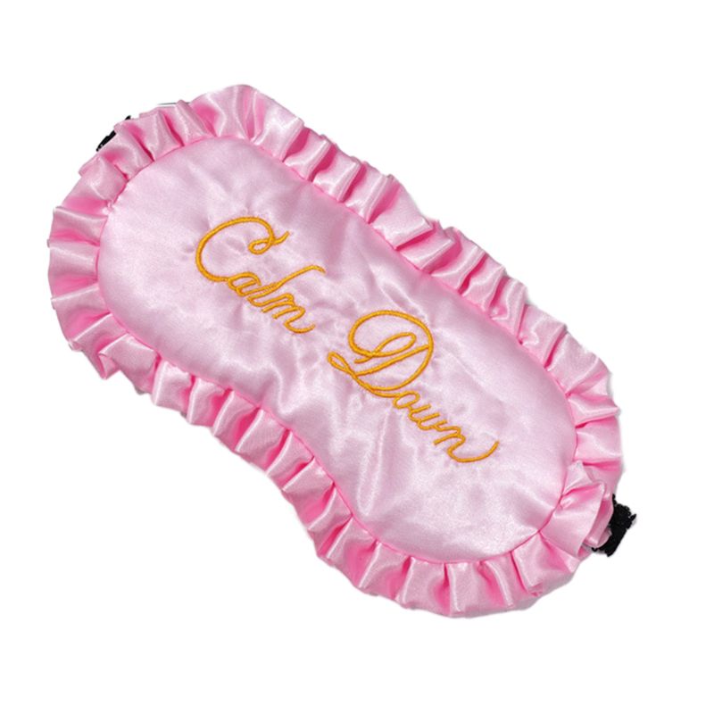 Mascarilla para dormir de imitación de seda para mujer, con volantes, bordado con letras, para los ojos, E65F