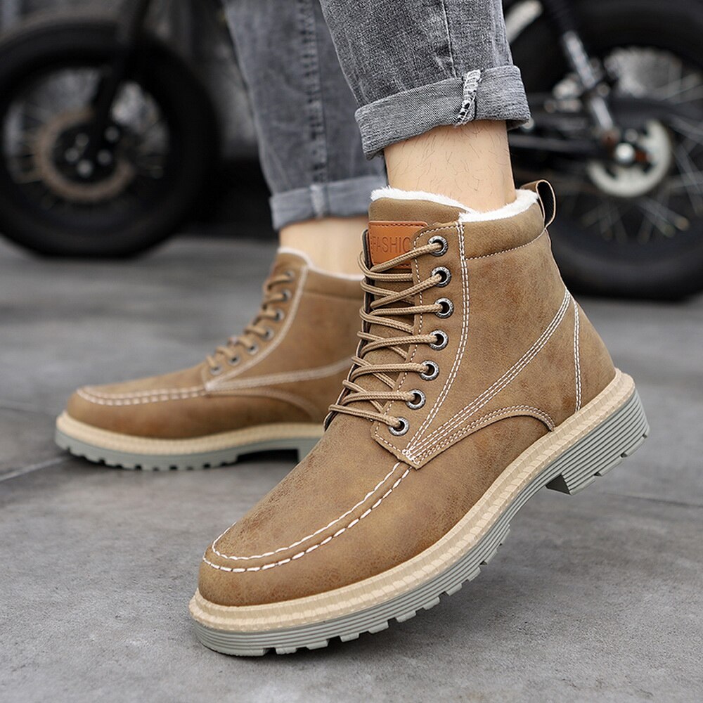 Platform Schoenen Voor Mannen Winter Schoenen Outdoor Enkellaarsjes Man Sneeuw Boot Met Korte Pluche Keep Warm Schoeisel Kant-Up Schoenen Jongen