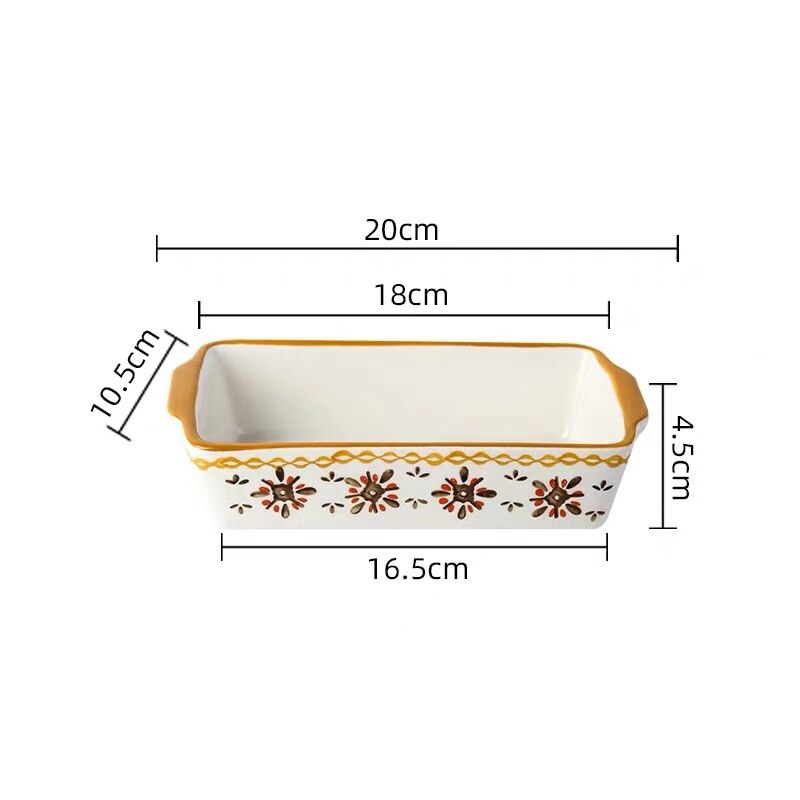 Ceramic Baking Dish Roasting Lasagna Pan Rectangular Dish Bakeware with Handle Microwave Hand-painted Dessert Plate: D