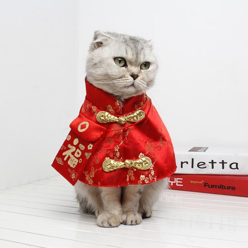 Pet Cat Dog Chinese Style Clothes Spring Festival Cape Neck Red Envelope Christmas Day Year Collar Bow Tie Costume Products