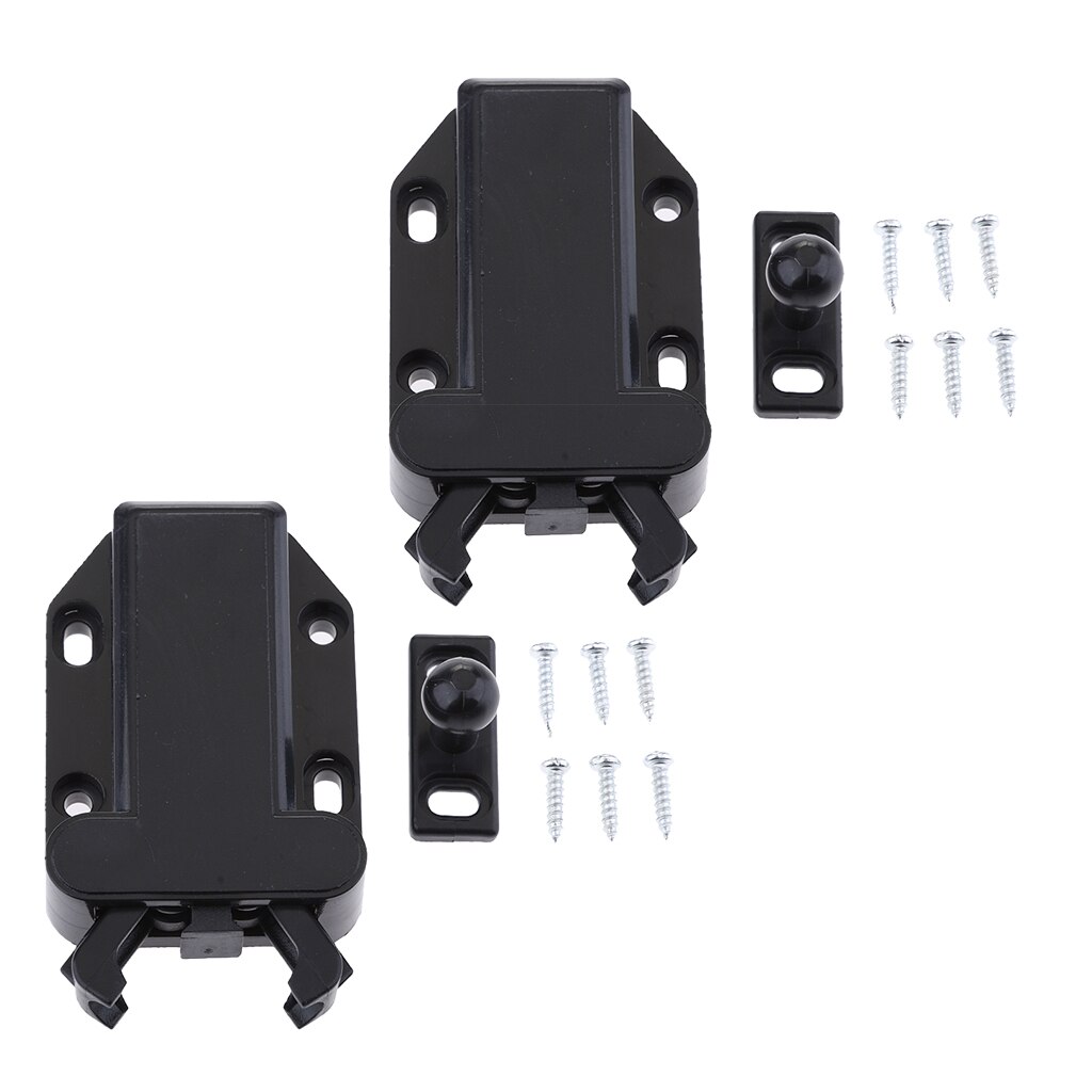 2x Loft Catch Hatch Push Attic Cupboard Latch Press Lock Cabinet Panel Black