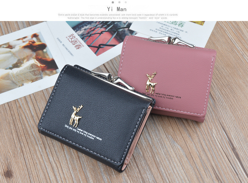 Cute Wallets Leather Women Wallets Short Wallet Student Coin Purse Card Holder Ladies Clutch Bag Small Deer Female Purse