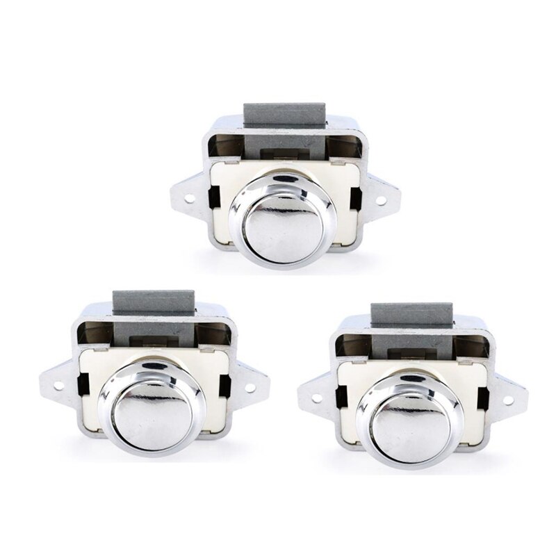 3Pcs Camper Auto Push Lock Diameter 26Mm Rv Caravan Boot Motor Kast Lade Klink Knop Sloten: chrome color