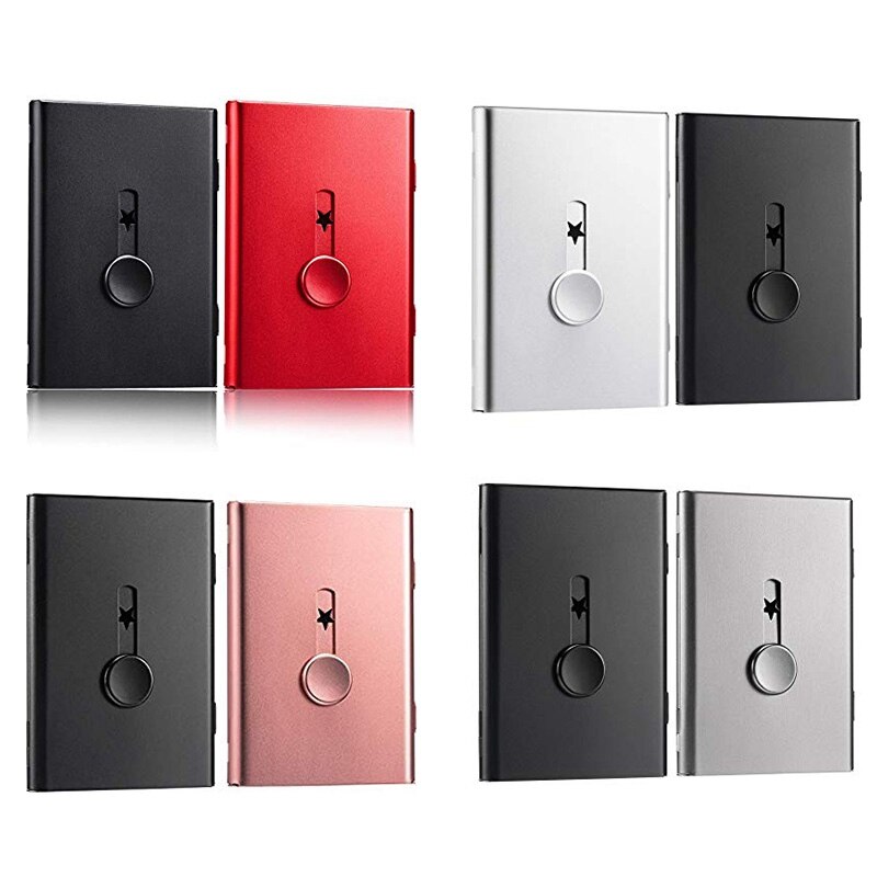 2 Pack Business Card Holder, Thumb Drive Card Case Slide-Out Stainless Steel Business Card Holder Card Case for Men and Women Ar