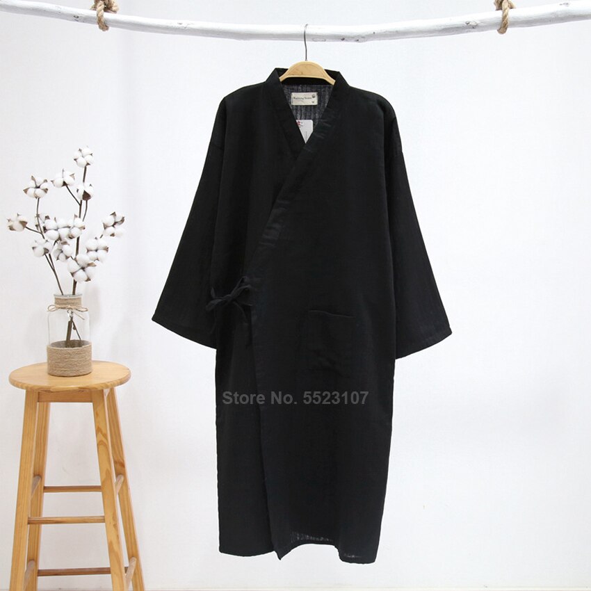 Men Kimono Bathing Robes Cotton Sauna Nightwear Pajamas Wave Print Vintage Japanese Style Yukata Sleepwear Breathable Clothing: Color3 / M