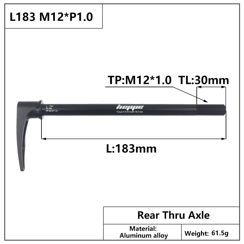 HEPPE – axe de fourche avant et arrière pour vtt, 12x100, 12x110, 12x142, 12x148, dégagement rapide, M12xP1.0/P1.75: L183 M12x1.0