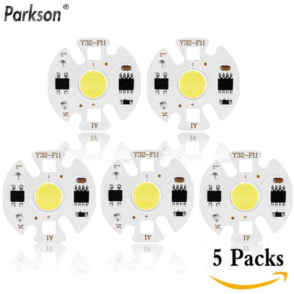 5 stk cob led lampe chips  ac 220v 3-9w led pære lampe smart ic driver pærer lys diy spotlight downlight chips utendørs flomlys