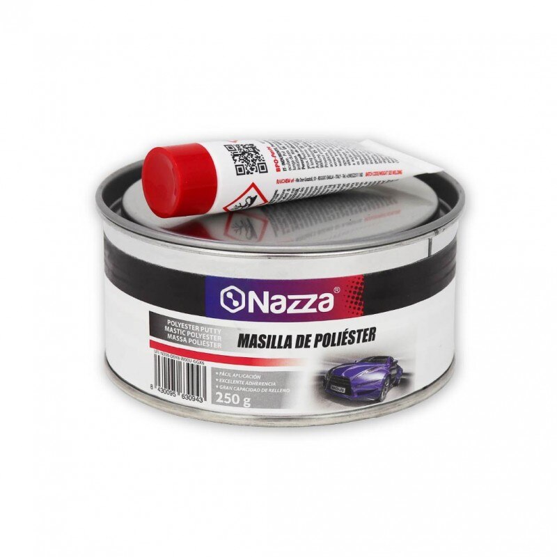 NAZZA Oficial Masilla de Poliéster para Carrocería, Con o Sin Fibra de Vidrio, Reparación de Daños, Desperfectos y Arañazos: 1.8 Kg / Sin Fibra