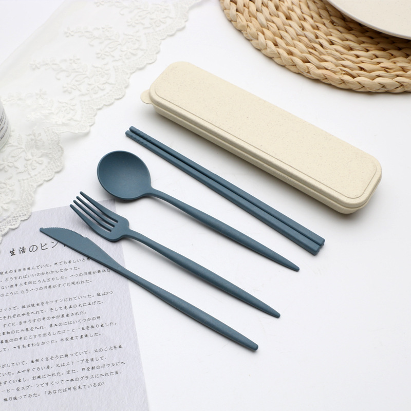 Couverts portables de voyage, boîte de couverts portables de voyage Style japonais couteau à paille de blé fourchette cuillère baguettes pour étudiants service de vaisselle de cuisine 4 pièces/ensemble: A4-4pcs and box