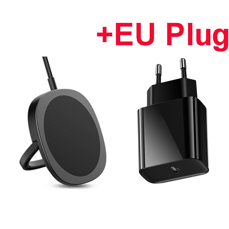 Caricabatterie Wireless magnetico 15W per iPhone 12 Pro Max Mini originale Magsafing ricarica rapida adattatore USB C PD Pad di ricarica assorbibile: Black with EU Plug