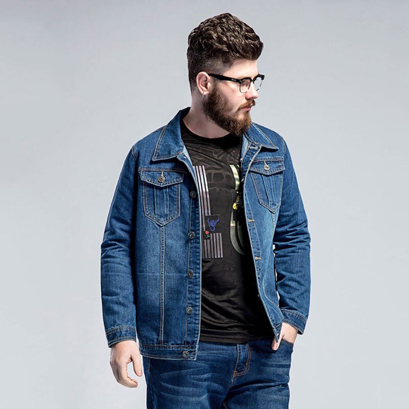 Herrjacka stor storlek l -5xl 6xl 7xl blå jeansjacka herr vårlös stor lapel casual jacka storlek l -7xl