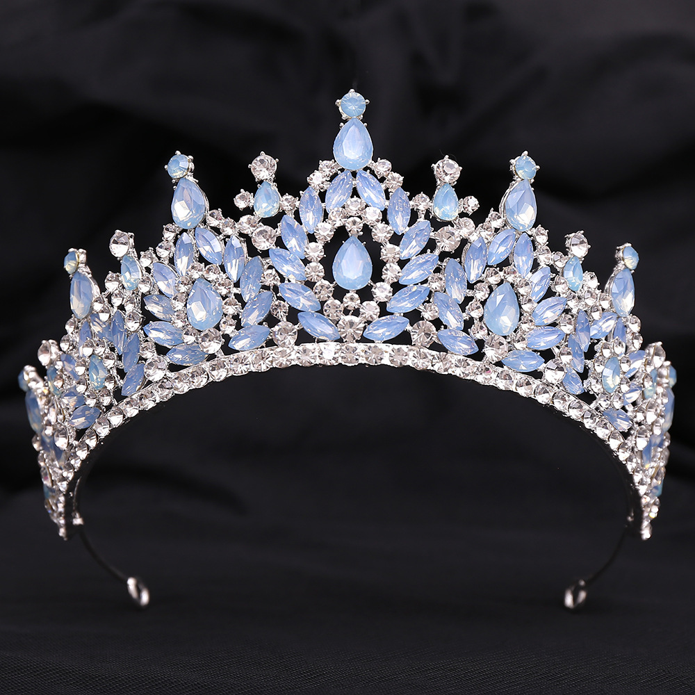 Zilveren Kleur Blauw Opaal Bruiloft Kroon Prinses Hoofdtooi Kristal Bruids Tiara 'S Strass Diadeem Bruiloft Haar Sieraden Accessoires: Licht Geel Goud Kleur