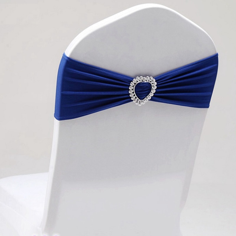 Bryllup stol dekoration førende knude stol bælte blå spandex bælte hjerteformet spænde ryg rem stol bælte