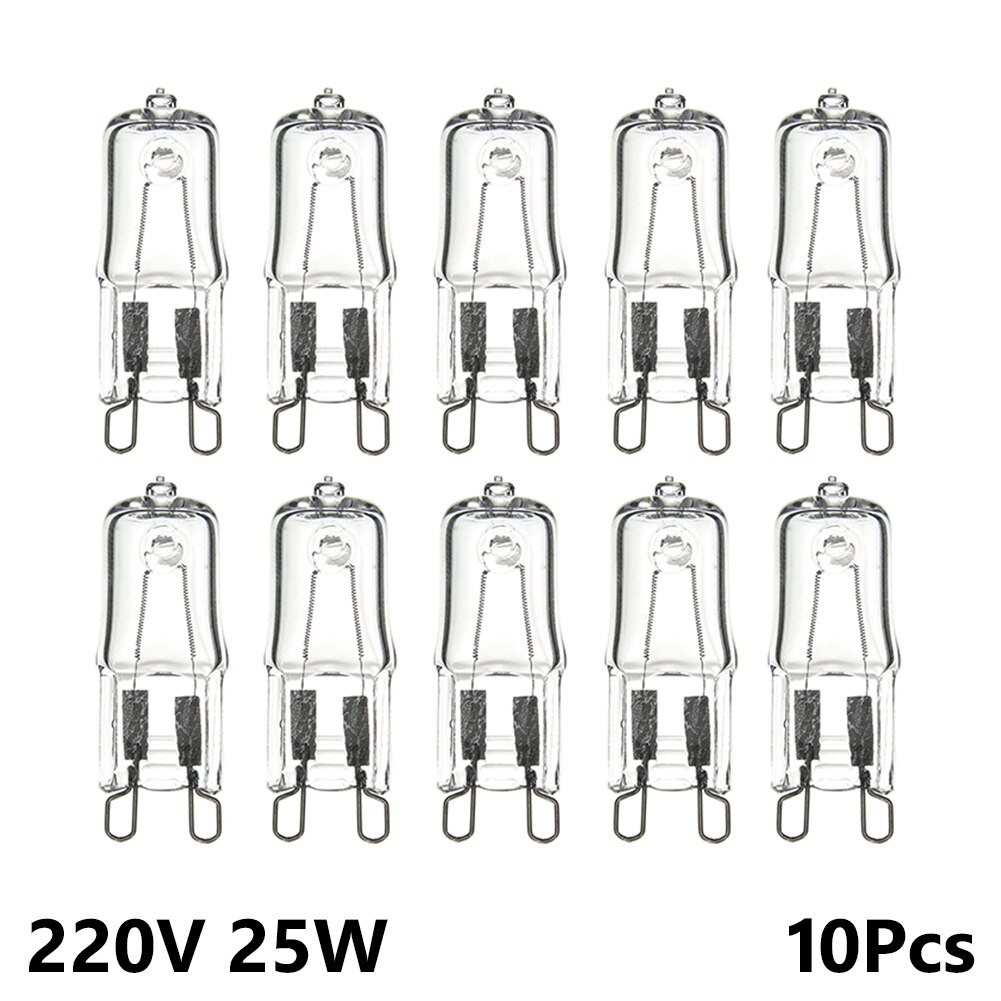 10 stk  g9 halogenpære lampe til vegglamper klart glass hver innendørsbelysning 20w/25w/40w/60w 220v 2900k varmt hvitt halogenlys: 25w