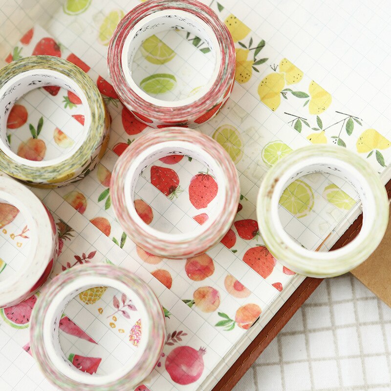 Indretning håndmalet akvarel frugt washi tape sæt citron fersken vandmelon granatæble jordbær gør-det-selv malertape papirvarer