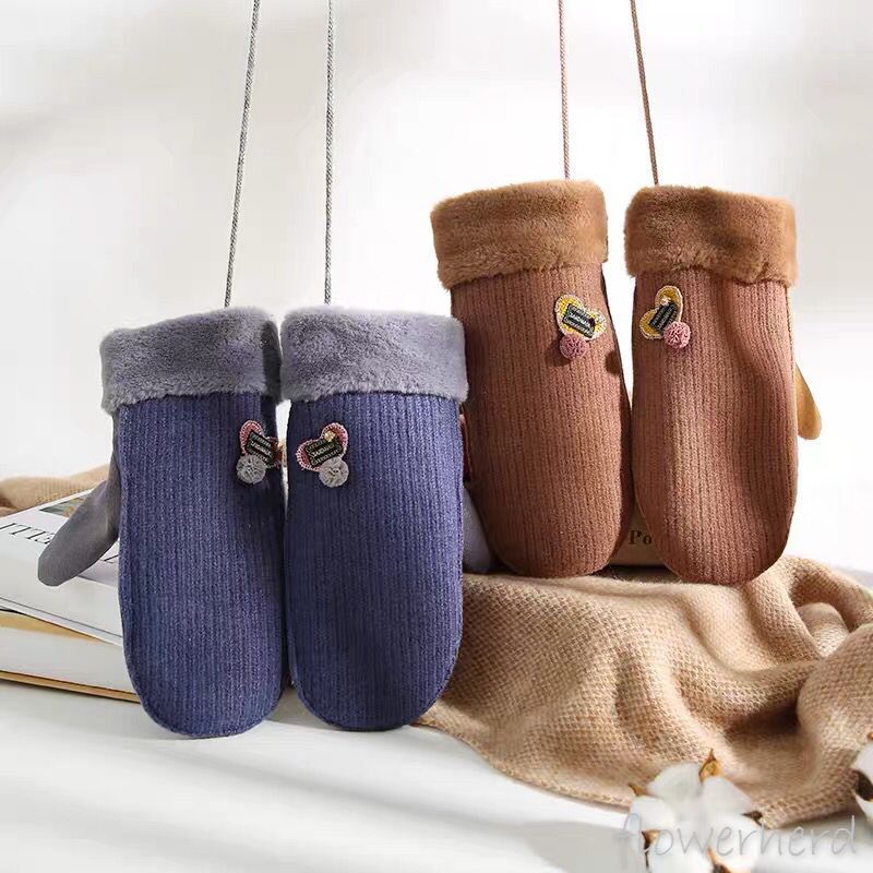 Handschuhe Winter Damen Plus Samt Dicke Warme Nette Schüler eins Frauen Herz Handschuh Neue Jahr draussen Hängen Nacken Handschuhe wolle