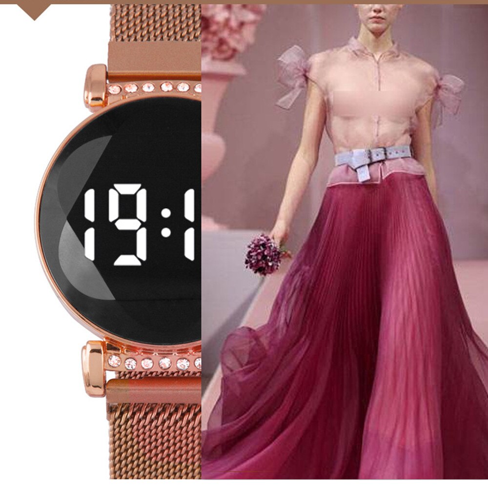 Meisjes trend elektronisch dameshorloge casual ronde led touchscreen dameshorloge magneetband damesstudentenhorloge