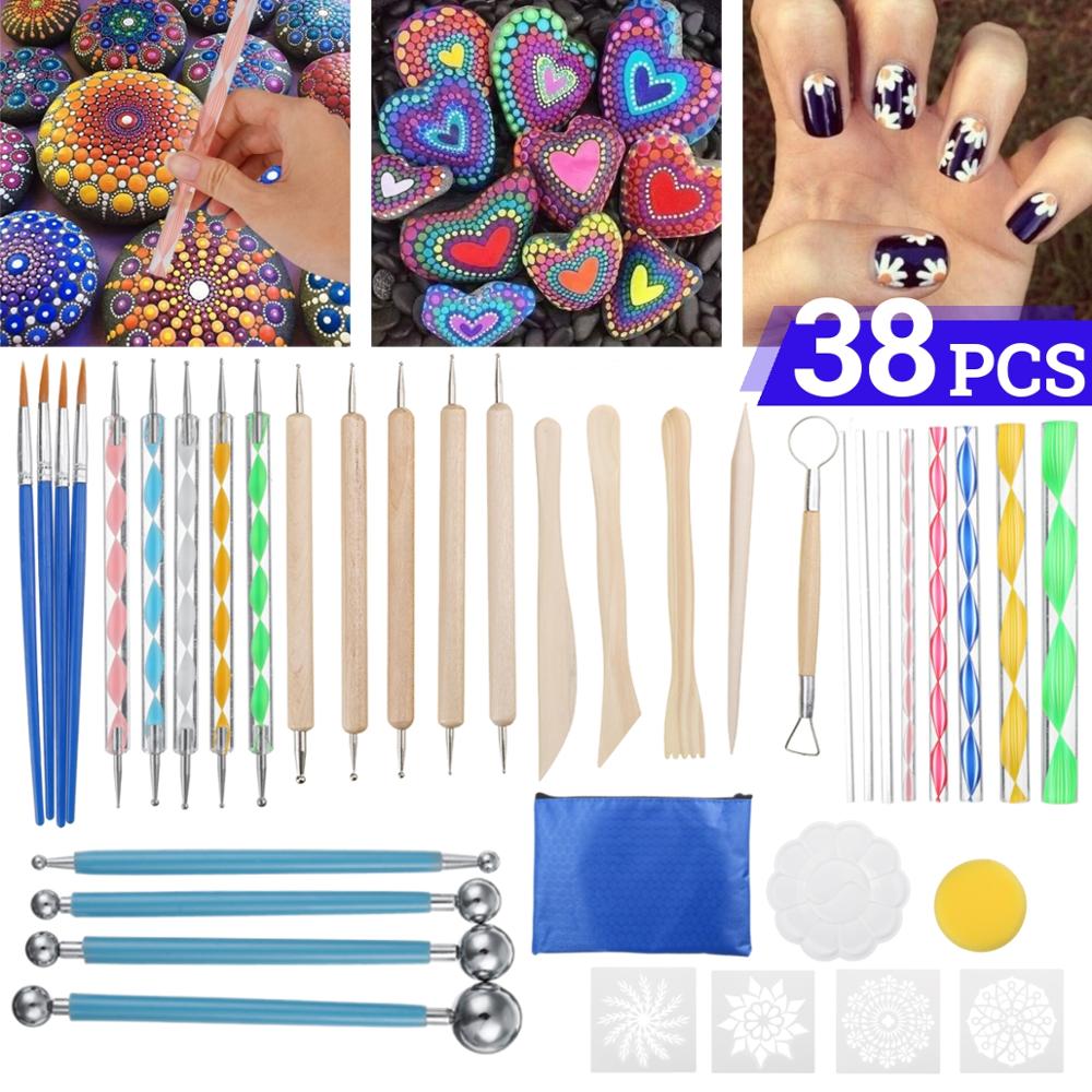 40Pcs Diy Puntjes Staven S Pennen Mandala Schilderen Puntjes Gereedschap Hout Rotsen Art Craft Tekening Nail Art Craft Decoratie handwerk: 38PCS