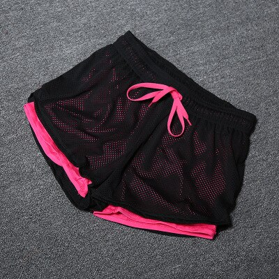 Summer Running Shorts Women 2 In 1 Marathon Quick Dry Workout Shorts Gym Sport Shorts Mesh Breathable Women Yoga Shorts: Rose red / S