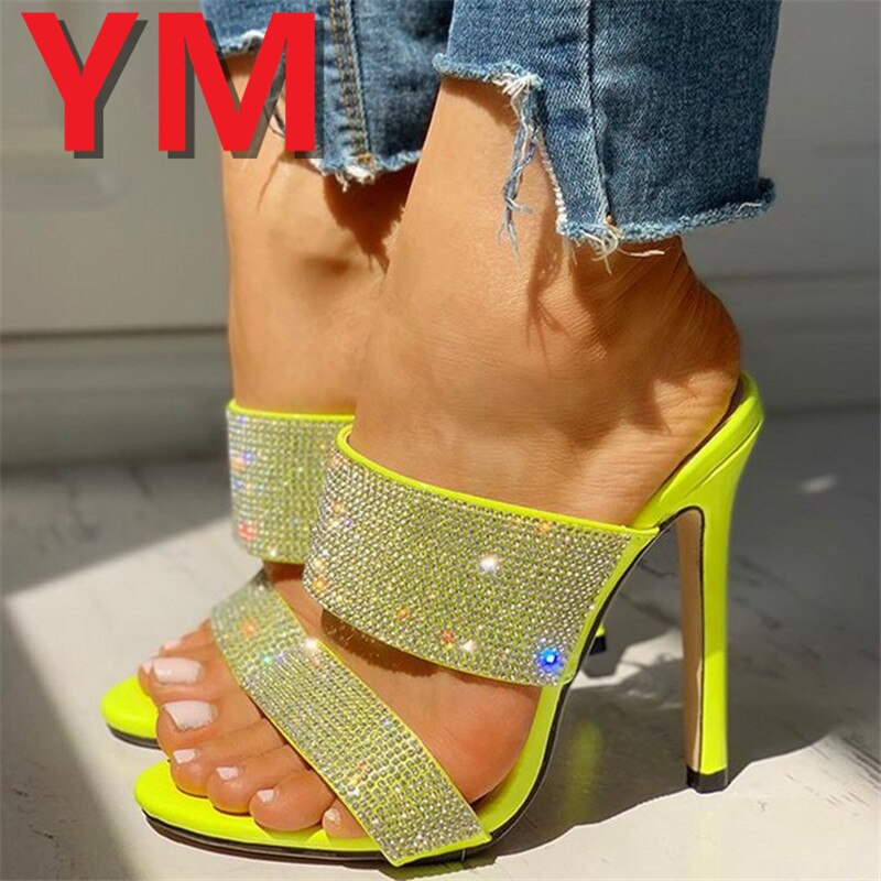 Vert anis Crystal Sandals Pointed Toe Women High Heel Pumps Stilletto Heels Party Wedding Sequined Cloth Sexy Peep Toe Chaussure