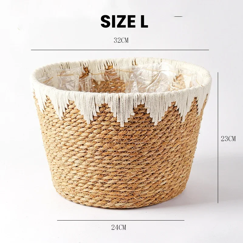 Macetero Natural, cesta de mimbre, maceta, cesta de plantas de paja de ratán para el hogar, organizador de jardín, decoración de 22/25/32cm: Verde militar