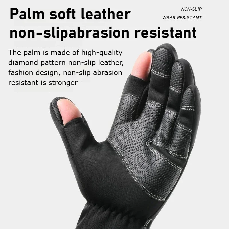 Gants de pêche imperméables d'hiver, 2 doigts, coupe-vent, pour femmes et hommes, Protection chaude en velours, gants de pêche au poisson