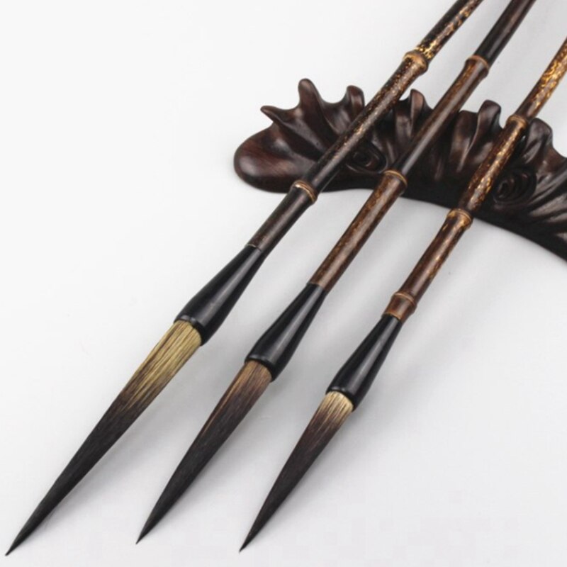 3PCS Wenfang Sibao Purple Bamboo Brush Set Natural Slub Brush Calligraphy Pen Hook Line Pen