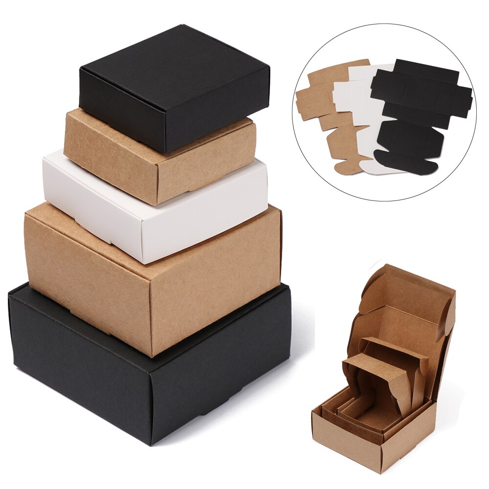 10 stücke 9 größen Kleine Kraft Papier Box Handgemachte Süßigkeiten Lagerung Verpackung Hochzeit Event Party Karton Paket Schmuck Box