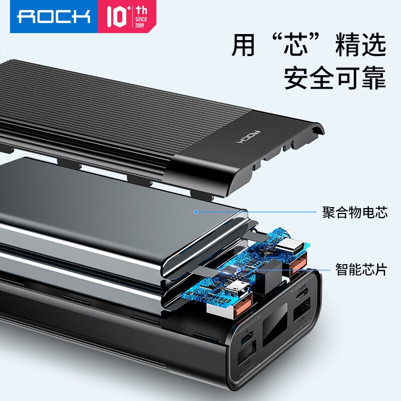 ROCK LED Digital Display 20000mAh Power Bank Dual USB 18W PD3.0 QC3.0 Schnelle Lade Poverbank für iPhone 11 Huawei FCP Batterie