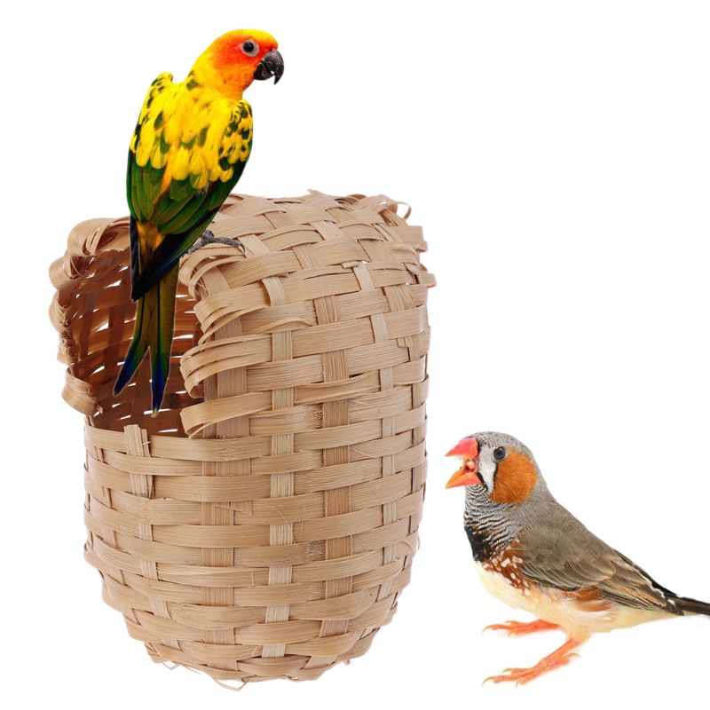 Bird Nest Natural Bamboo Bird House Hand Made Finch Hideout Cage Toy Outdoor Hut Shelter
